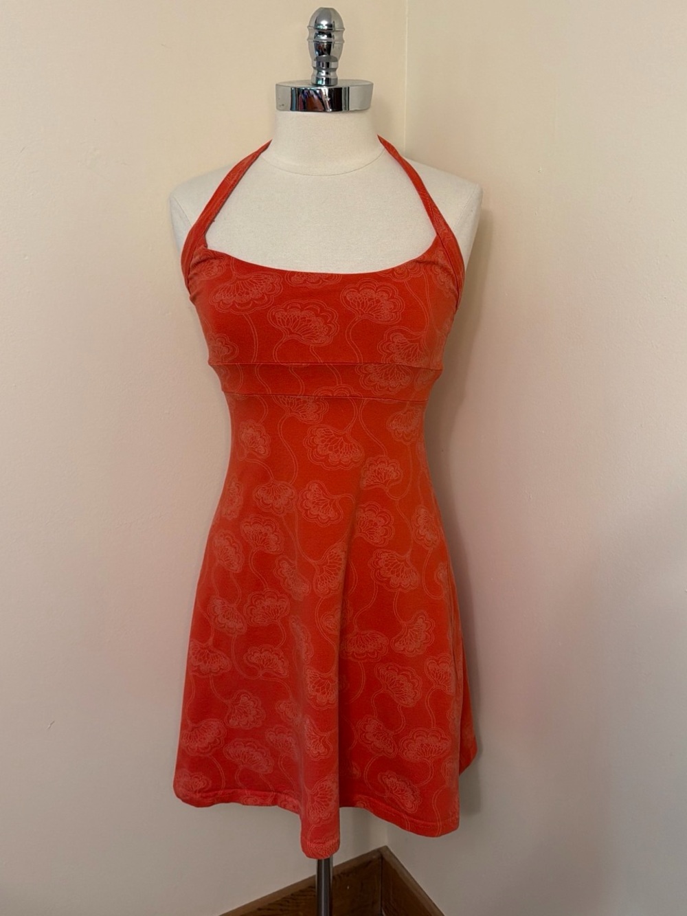 Patagonia Iliana Organic Cotton Halter Dress Shelf Bra Orange & White Floral M